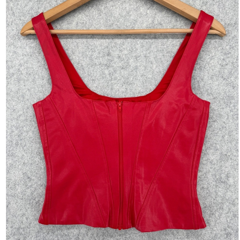 Amanda Uprichard Pittito Top Womens XS Red Vegan Leather Corset Tank Bustier - Picture 3 of 7